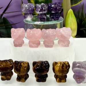 Natural Crystal 1” Hello Kitty Cat Healing Energy