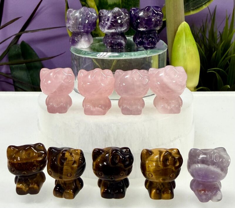 Natural Crystal 1” Hello Kitty Cat Healing Energy