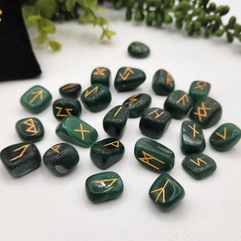 221548d3-e063-49db-8b6e-d041bb7155b4.jpeg Jade Semi-Precious Gemstone Rune Sets with Velvet Pouch