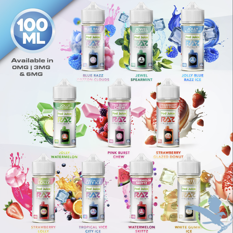 25c4bd6b-db49-44ff-90cb-8359e60aba54.png Pod Juice RAZ Eliquid 100mL