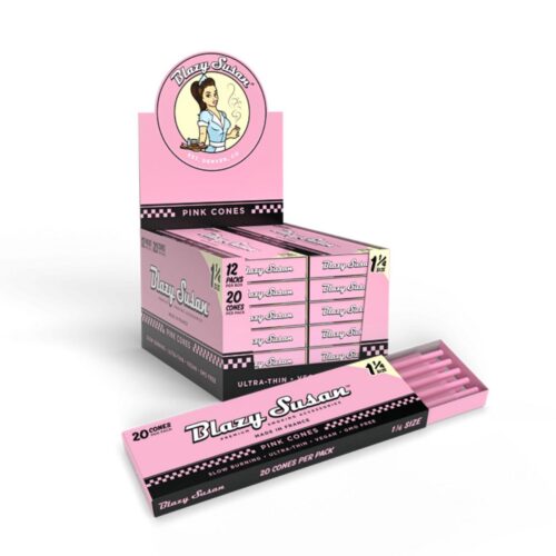 2cbfaad3-875a-48f4-843d-4c4e57eba7a2.jpeg Blazy Susan Pre Rolled 1-1/4 Size Pink Cones (20ct)