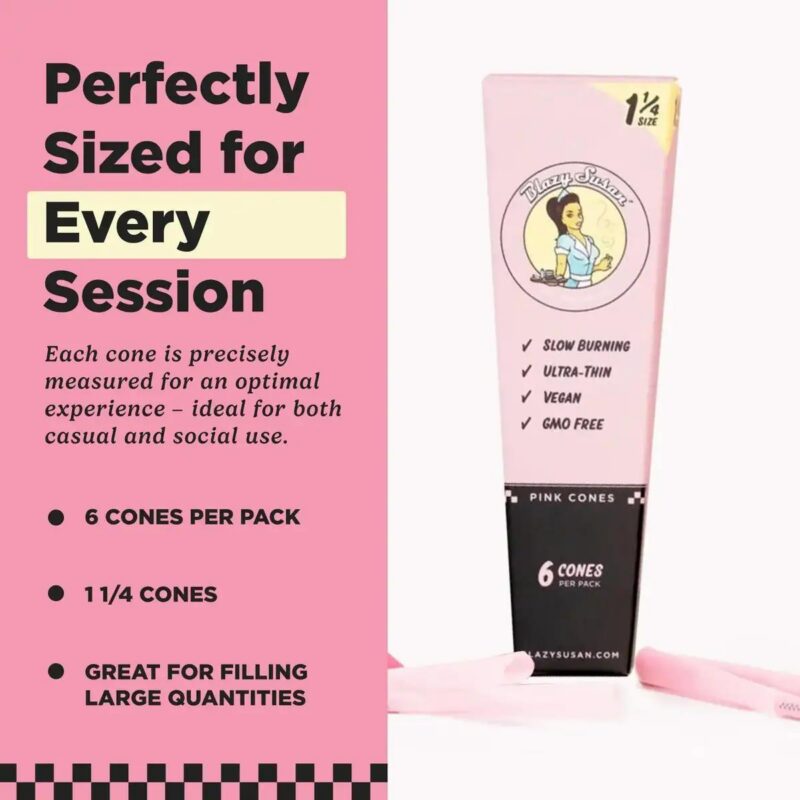 5096a759-37e7-4b90-ae21-41df2a64cef9.jpeg Blazy Susan Pre Rolled Pink Cones 1-1/4 Size (6ct)