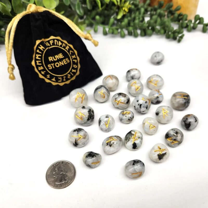6499a3c2-5f5f-40d3-9bae-9f9673713170.jpeg Rainbow Moonstone Gemstone Rune Sets with Velvet Pouch
