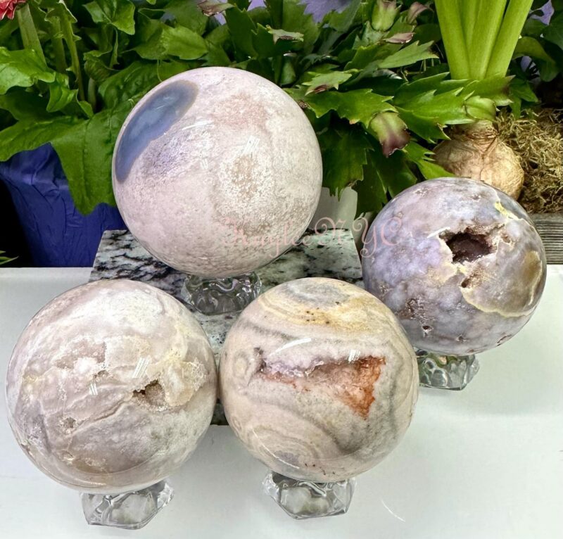 Natural Pink Amethyst w Flower Agate Sphere 0.5lbs - 1.5lbs