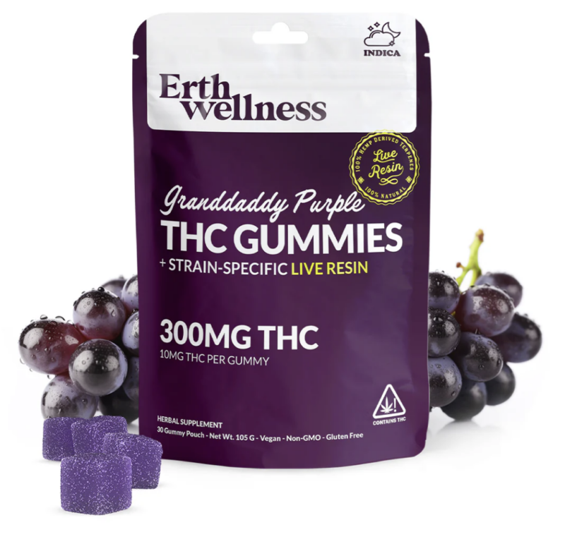6d240b8e-8e39-4ffe-ab1c-80156ae56e9a.png Erth Wellness Strain Specific THC Gummies Pouch