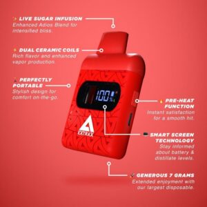 77658e9d-5205-46bf-b234-fb896df0ee84.jpeg Extrax Adios MF Live Sugar 7g Hemp D9 THC + P + A Smart Screen Disposable Device