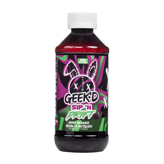 7877f353-d625-4277-b2c4-8b6d147db887.png Geek’d Sip ‘n Drift Hemp Derived Water Soluble Delta Syrup 8 fl. Oz.