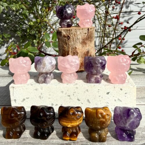Natural Crystal 1” Hello Kitty Cat Healing Energy