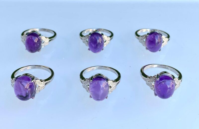 Natural Amethyst White Bronze Ring