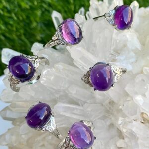 Natural Amethyst White Bronze Ring