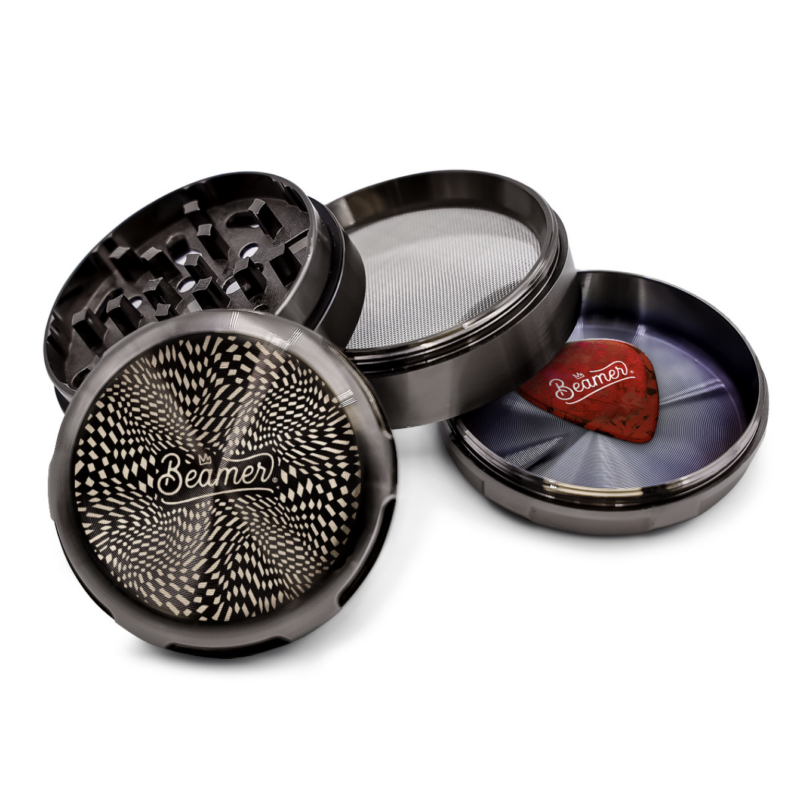 99df7dce-2831-4089-b21f-27ca2f68bf40.png Beamer Aircraft Grade Aluminum Grinder w/ Guitar Pick - 4 Piece - 63mm