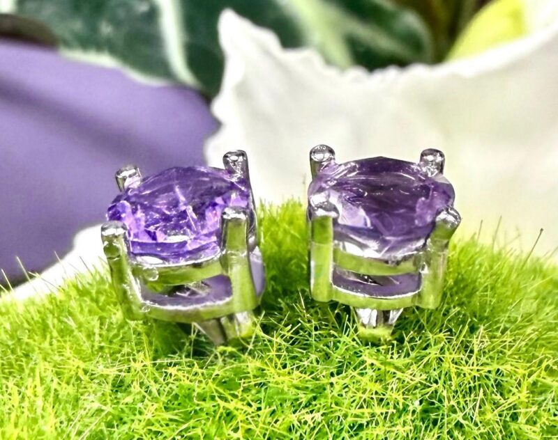 Natural Amethyst Sterling Silver (925) Earring Studs