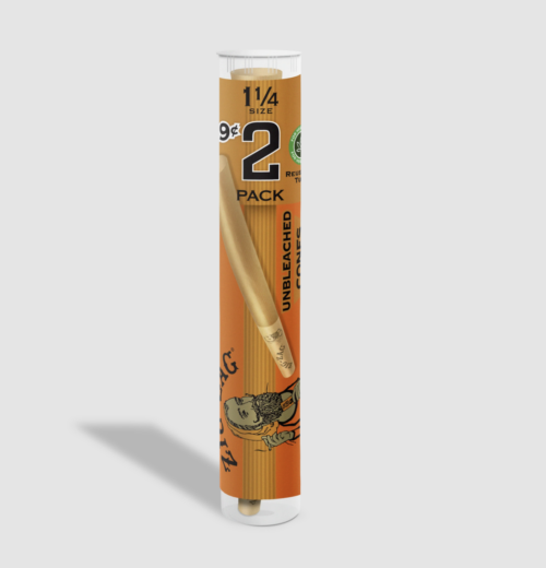 Zig-Zag Unbleached Paper Pre-Rolled Cones 1 1/4 Size - 2/Pack in Reusable Tube