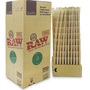 RAW Cone Rolling Papers - Pre- Rolled 1 1/4 Size Cones - Box of 900