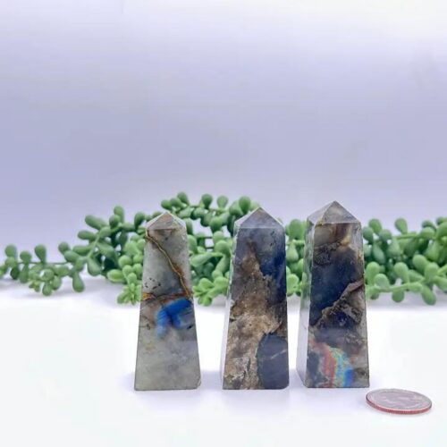 Labradorite Gemstone Tower Obelisk 4 Faceted 7.5cm