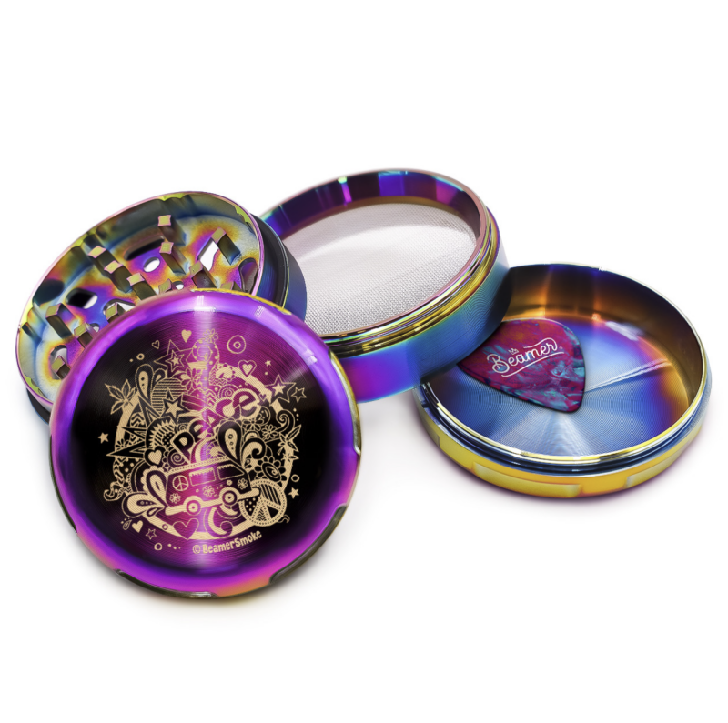 e02c307d-fd02-4f58-b1f6-e3b2dfc1f5ac.png Beamer Aircraft Grade Aluminum Grinder w/ Guitar Pick - 4 Piece - 63mm