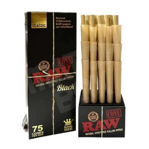 RAW Classic Black Pre-Rolled Cones 75ct. 1 - 1/4 Size