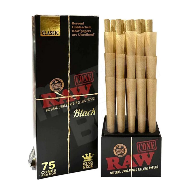 RAW Classic Black Pre-Rolled Cones 75ct. 1 - 1/4 Size