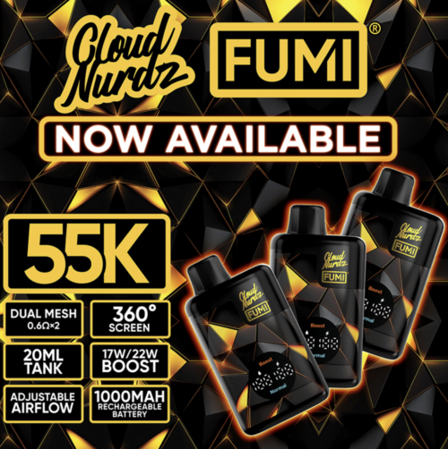 9a153101-250b-4b34-82ab-6226b71ddb3c.png Fumi x Cloud Nurdz 55k Puff 5% Nicotine Disposable Device