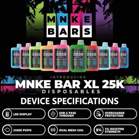 9b1d8c59-dfb5-47b5-94e4-b0bc17a48c79.jpeg MNKE Bars XL Bars 25k Puffs 5% Nic Disposable Device
