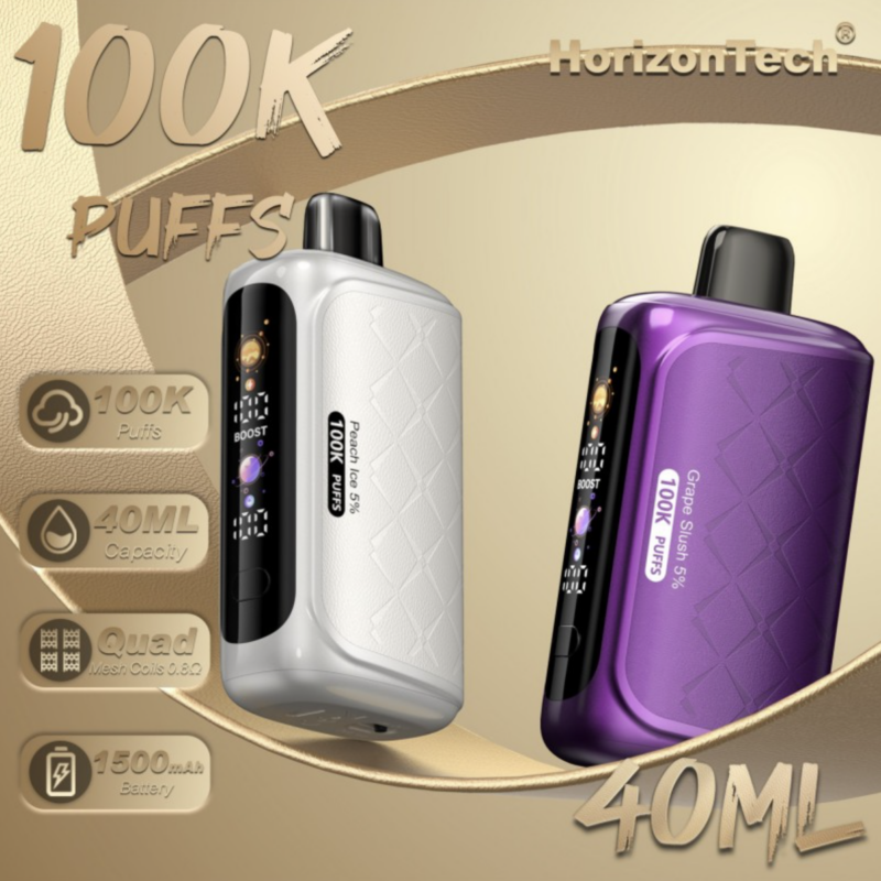 f0447815-cda0-444f-a544-b5070441f2e7.png HorizonTech 100K Puffs 40ML Disposable Device w/ Quad Mesh Coil & Adjustable Airflow