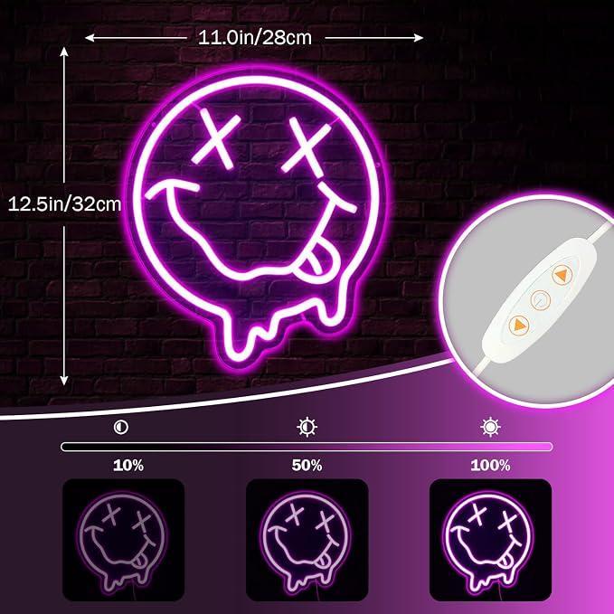 526068d1-accf-4f9a-ad74-225a7054dfc6.jpeg Melting Smile Face Neon Sign 11in x 12.5 in