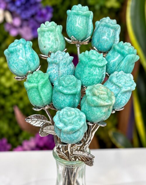 Amazonite Rose with Rhodium Metal Stem