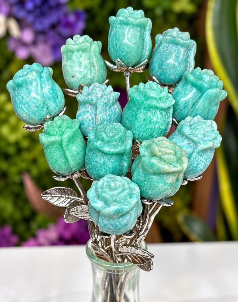 Amazonite Rose with Rhodium Metal Stem